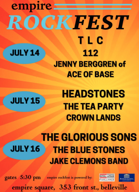 2022 Empire Theatre RockFest - Belleville, Ontario, Canada - The Tea Party, Headstones, The Glorious Sons, Crown Lands, TLC, Jenny Berggren of Ace of Base, Jake Clemons Band, The Blue Stones